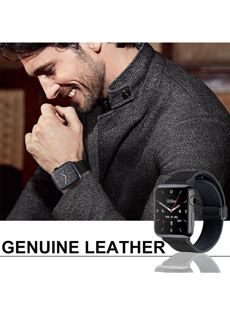 SNBFA - Magnetic Leather Watch Band for Apple  for Watch Ultra 2/iWatch Series 10 9 8 7 6 5 4 SE, 49mm 45mm 44mm 42mm, Magnetic Buckle Replacement Genuine Leather Strap for Apple Watch Series - Image 1