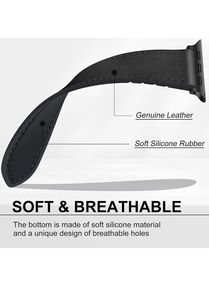 SNBFA - Magnetic Leather Watch Band for Apple  for Watch Ultra 2/iWatch Series 10 9 8 7 6 5 4 SE, 49mm 45mm 44mm 42mm, Magnetic Buckle Replacement Genuine Leather Strap for Apple Watch Series - Image 1