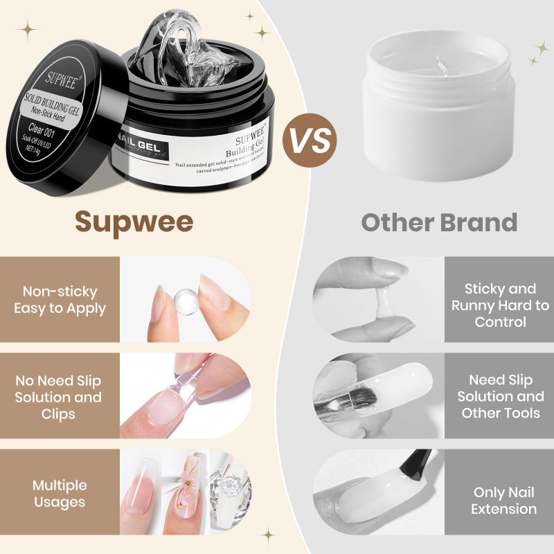 SUPWEE 2PCS Clear 3D Sculpting Gel Non-Stick Hand Solid Builder 3D Nail Gel Art with Silicone Pen for 3D Modeling Nail Art Home Manicure DIY for Women - Image 3