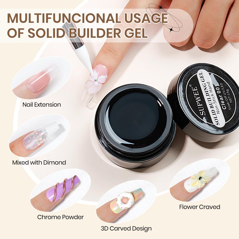 SUPWEE 2PCS Clear 3D Sculpting Gel Non-Stick Hand Solid Builder 3D Nail Gel Art with Silicone Pen for 3D Modeling Nail Art Home Manicure DIY for Women - Image 4