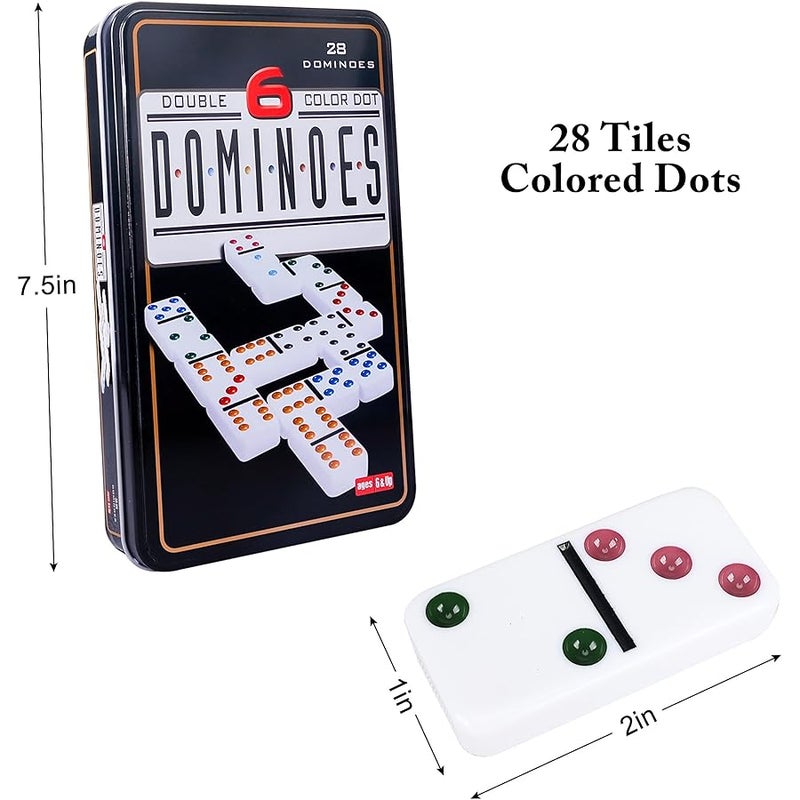 Offelec Double Six Dominoes, 28 Tile Colored Dots Domino Game Set with Tin Box, Classic Family Board Games for Kids, Adults and Families for 2-4 Players - Image 2
