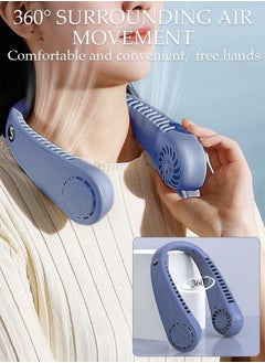 Ocean Portable Neck Fan with LED Display, Hands Free Bladeless Neck Fan, 5 Speeds Adjustable USB Rechargeable Battery Powered Personal Neck Fan for Office/Travel/Sports/Household/Outdoor, Blue  - Image 2