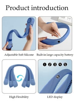 Ocean Portable Neck Fan with LED Display, Hands Free Bladeless Neck Fan, 5 Speeds Adjustable USB Rechargeable Battery Powered Personal Neck Fan for Office/Travel/Sports/Household/Outdoor, Blue  - Image 4