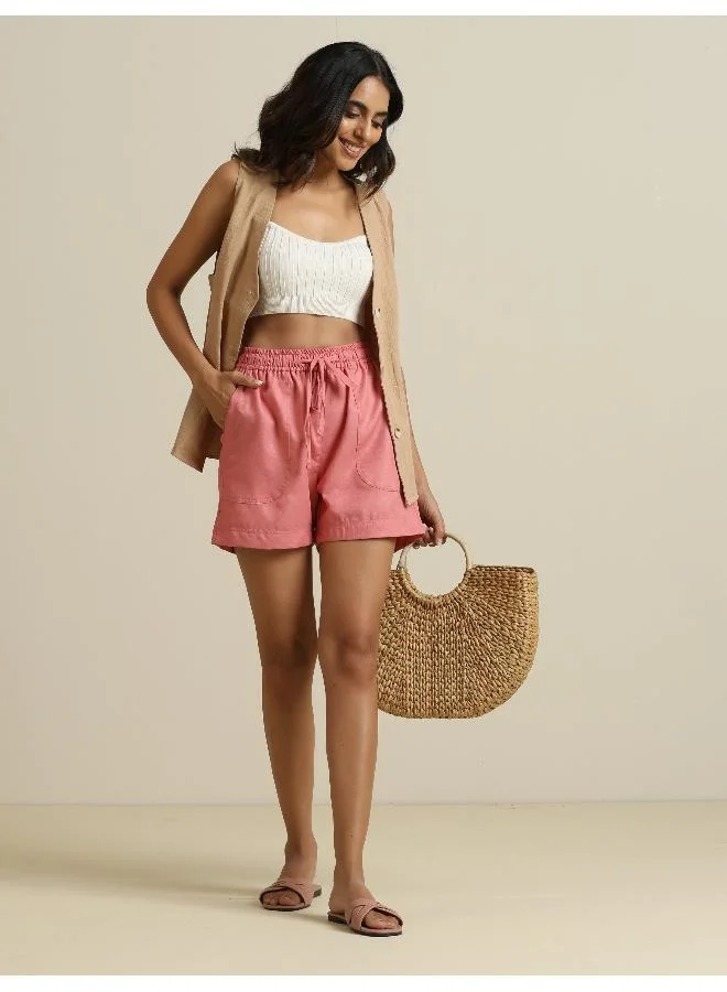 trueBrowns trueBrowns Pink Cotton Blend Shorts With Drawstring