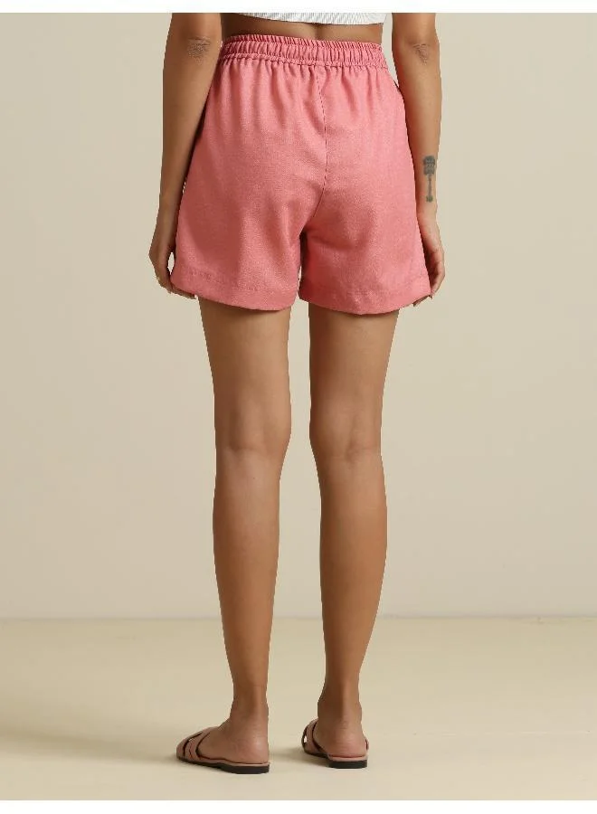 trueBrowns trueBrowns Pink Cotton Blend Shorts With Drawstring