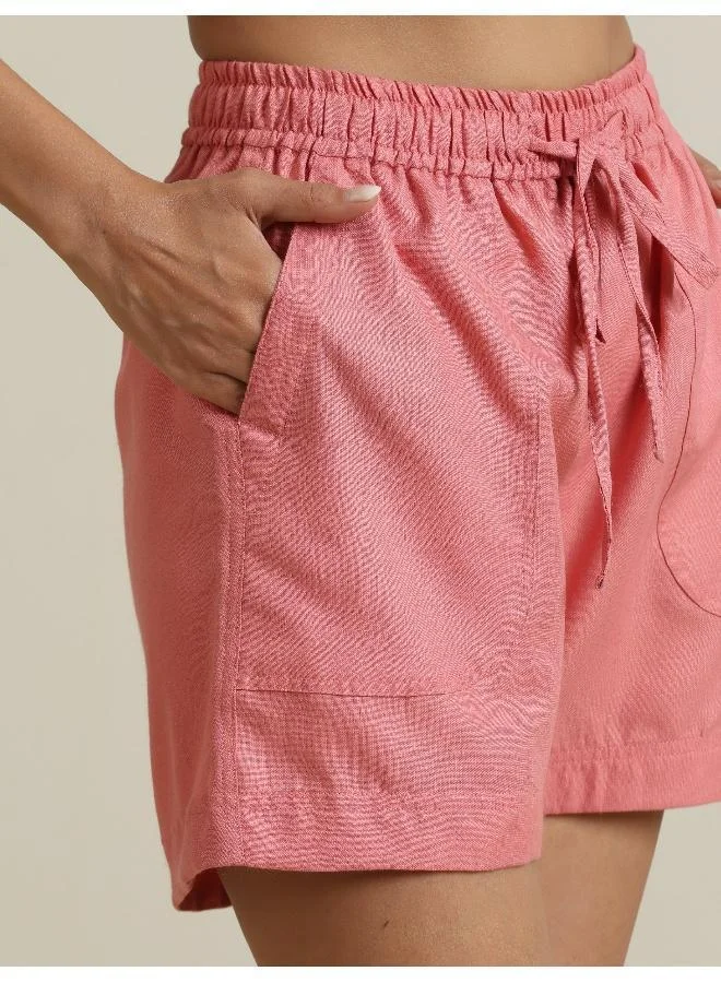 trueBrowns trueBrowns Pink Cotton Blend Shorts With Drawstring