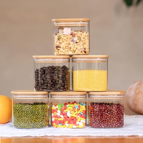 MARTVIA 750ML Glass Food Storage Containers with Airtight Bamboo Lid, Thickened Coffee Storage Jars for Home Kitchen, Pantry Tea, Spices, Snack (750ML, Set of 6), Transparent - Image 5