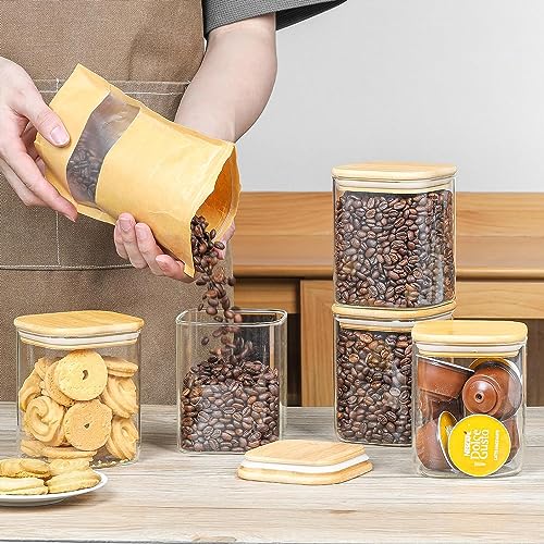MARTVIA 750ML Glass Food Storage Containers with Airtight Bamboo Lid, Thickened Coffee Storage Jars for Home Kitchen, Pantry Tea, Spices, Snack (750ML, Set of 6), Transparent - Image 4