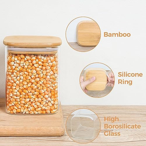 MARTVIA 750ML Glass Food Storage Containers with Airtight Bamboo Lid, Thickened Coffee Storage Jars for Home Kitchen, Pantry Tea, Spices, Snack (750ML, Set of 6), Transparent - Image 2