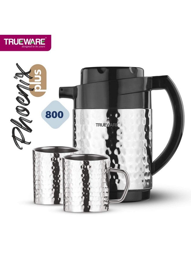 Trueware Trueware Phoenix Plus 800 Insulated Flask - 750 Ml with 2 Double wall Stainess Steel Mugs | Insulated Tea Pot Kettle Thermos Water Jug | Hot & Cold | Leak-Proof Lid | Thermoware | Food Grade Plastic | 100% Stainless Steel | Lightweight BPA-Free |Wide Mouth Design | Ideal for Office, Travel |Hammered Finish. - Image 3