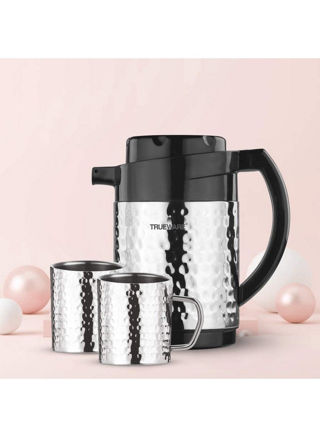 Trueware Trueware Phoenix Plus 800 Insulated Flask - 750 Ml with 2 Double wall Stainess Steel Mugs | Insulated Tea Pot Kettle Thermos Water Jug | Hot & Cold | Leak-Proof Lid | Thermoware | Food Grade Plastic | 100% Stainless Steel | Lightweight BPA-Free |Wide Mouth Design | Ideal for Office, Travel |Hammered Finish. - Image 2