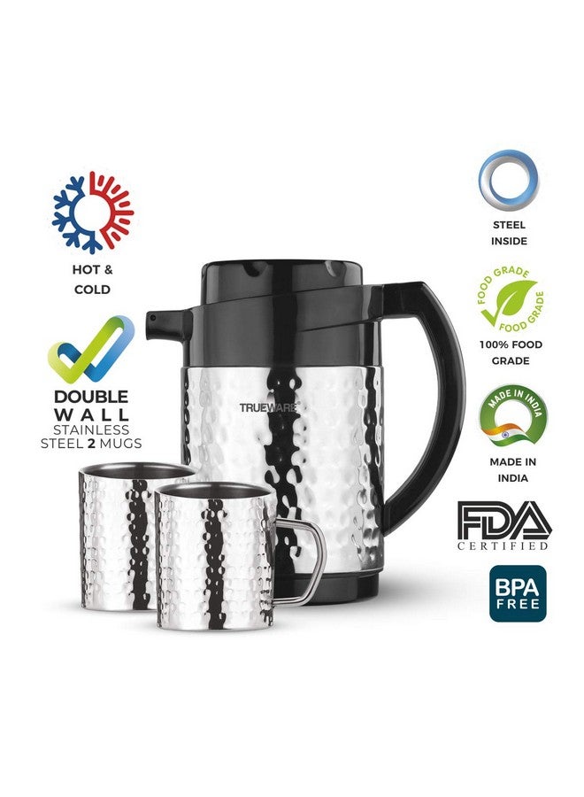Trueware Trueware Phoenix Plus 800 Insulated Flask - 750 Ml with 2 Double wall Stainess Steel Mugs | Insulated Tea Pot Kettle Thermos Water Jug | Hot & Cold | Leak-Proof Lid | Thermoware | Food Grade Plastic | 100% Stainless Steel | Lightweight BPA-Free |Wide Mouth Design | Ideal for Office, Travel |Hammered Finish. - Image 4