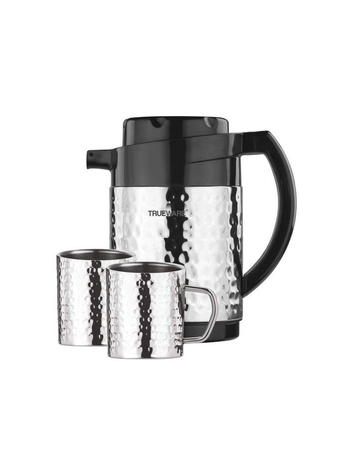 Trueware Trueware Phoenix Plus 800 Insulated Flask - 750 Ml with 2 Double wall Stainess Steel Mugs | Insulated Tea Pot Kettle Thermos Water Jug | Hot & Cold | Leak-Proof Lid | Thermoware | Food Grade Plastic | 100% Stainless Steel | Lightweight BPA-Free |Wide Mouth Design | Ideal for Office, Travel |Hammered Finish. - Image 1