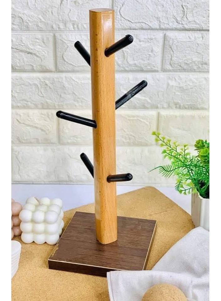 حامل مجات خشب زان أنيق يسع 6 مجات بتصميم عملي وعصري - Image 1