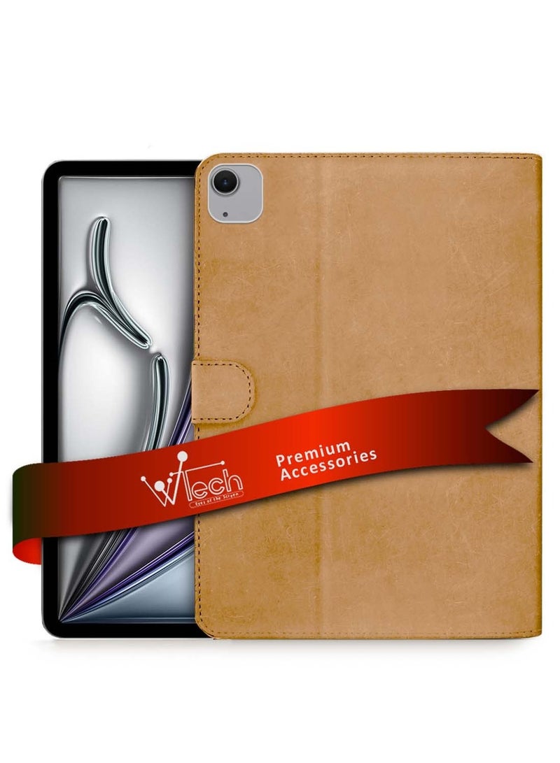 دبليو تيك غطاء حماية قلاب من جلد البولي يوريثان بإغلاق مغناطيسي لجهاز أبل آي باد إير 13 5G 2024 مقاس 13 بوصة بني فاتح - Image 1