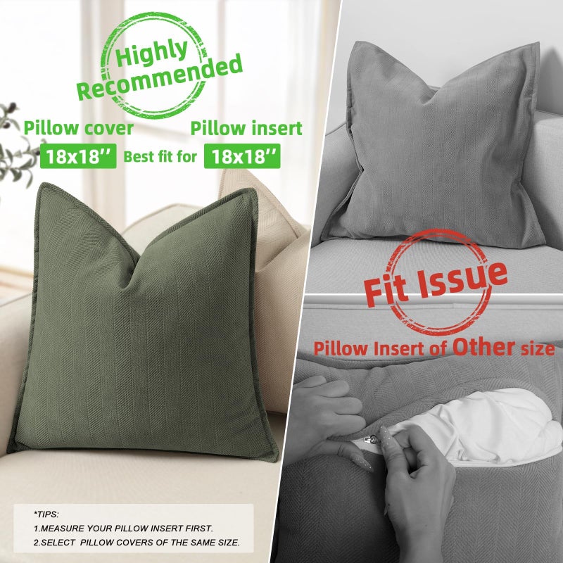 ZWJD Army Green Pillow Covers 18x18 Set of 2 Chenille Throw Pillow Covers with Elegant Design Soft and Luxurious Decorative Pillows for Couch, Bed, Home Decor - Image 3