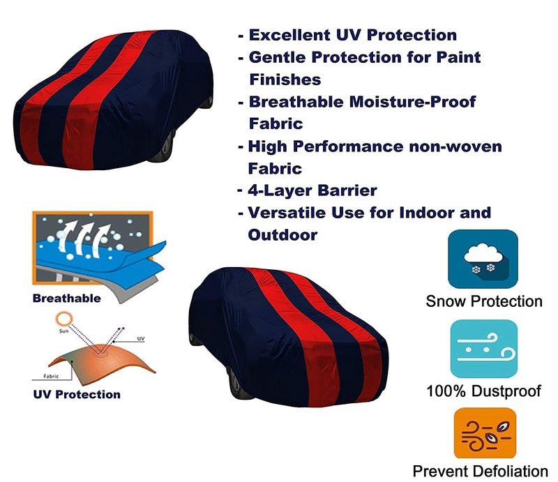 Auto Hub Car Cover Compatible with Maruti Swift (Model : 2005-2017) with Mirror Pocket, Weather Proof, Triple Stitched, Swift Car Cover- Navy-Red - Image 5