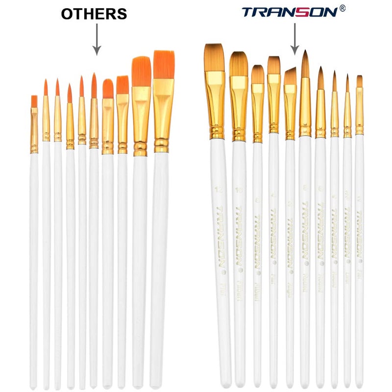 Transon 20pcs Artist Painting Brush Set for Acrylic Watercolor Gouache Hobby Craft Face Rock Painting White - Image 4
