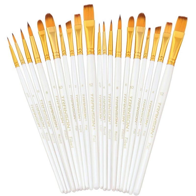 Transon 20pcs Artist Painting Brush Set for Acrylic Watercolor Gouache Hobby Craft Face Rock Painting White - Image 1