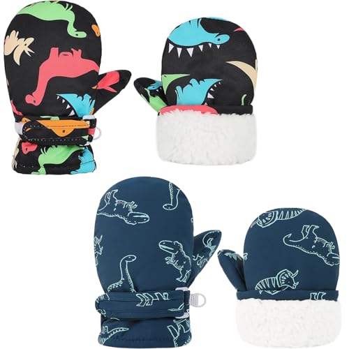 ENBAOHUI Baby GlovesToddler Snow Glove Waterproof Mittens Fleece Lined Winter Warm Glove Kids Snow Infant Ski Mitten for Baby Boys Girls Colorful Dino/Peacock Blue Dino 2-4T - Image 1