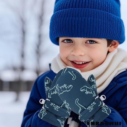 ENBAOHUI Baby GlovesToddler Snow Glove Waterproof Mittens Fleece Lined Winter Warm Glove Kids Snow Infant Ski Mitten for Baby Boys Girls Colorful Dino/Peacock Blue Dino 2-4T - Image 4