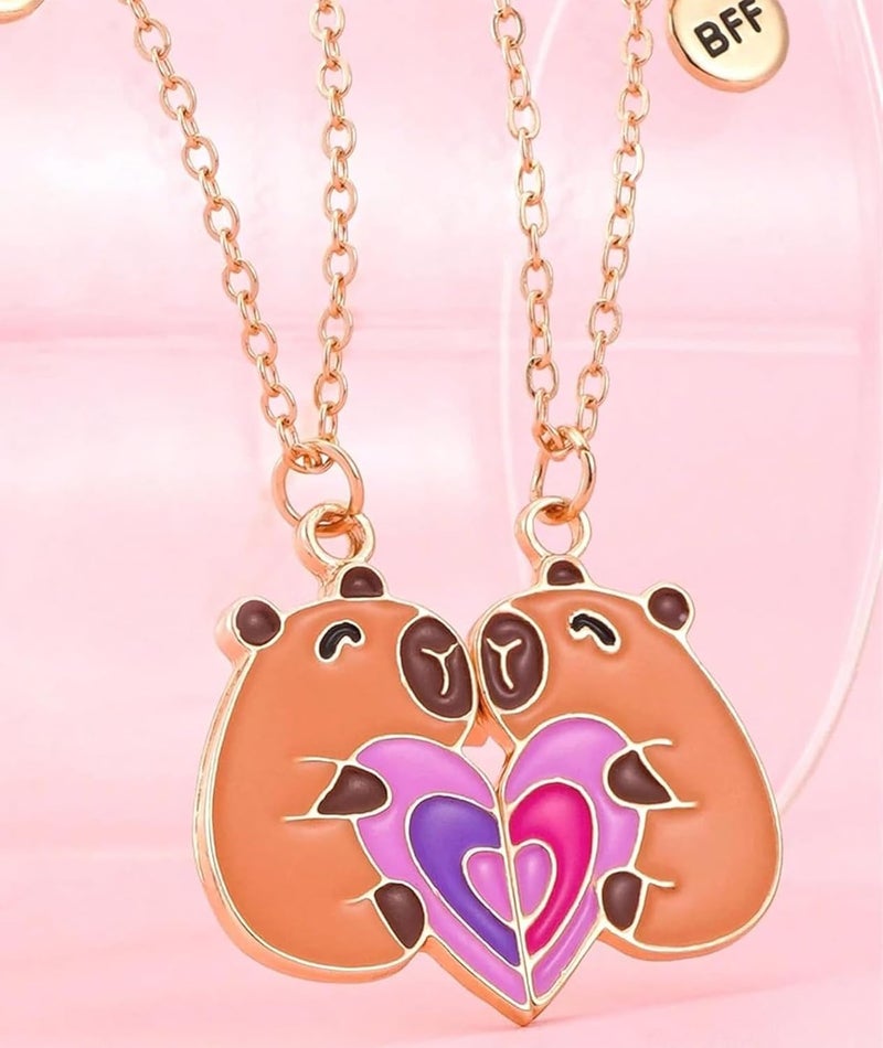 BdelrinQue قلادة أفضل صديق 2 قطعة، قلادة صداقة بتصميم كابيبارا، قلادة للأصدقاء مناسبة للهدايا لأعياد الميلاد أو المناسبات الخاصة - Image 4