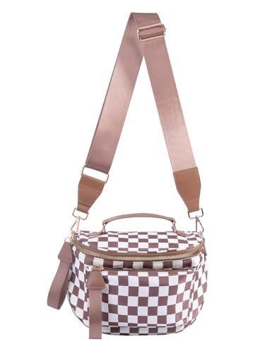 MEISEY Checkered Crossbody Bag Bum Bag For Women,Spacious Checkered Purse Fanny Packs,Upgraded Version With Carry Handle (Handle Checkered - Coffee) - Image 1