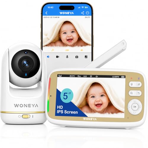 WONEYA Smart Baby Monitor, 5" HD IPS Screen, 1500ft Long Range, 48 Hours Battery, White Noises & Lullabies, 2K HD Camera, Customizable Safe Zones, Motion Detection, VOX, Free Secure Phone App - Image 1