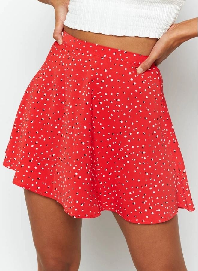 Loquat Women's Summer Wrap High Waist Printed Ruffle Skirt Short Mini Umbrella Zipper Skirts Red Mix  - Image 1