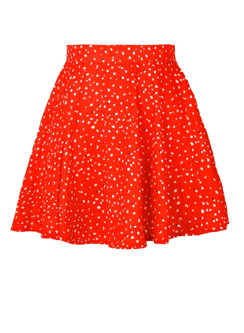 Loquat Women's Summer Wrap High Waist Printed Ruffle Skirt Short Mini Umbrella Zipper Skirts Red Mix  - Image 3