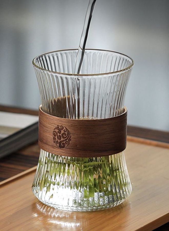 HOMESTAR Glass Coffee Mug Cup With Heat Insulation Wood Chips Tea Mousse 260mL Vertical Stripes  - Image 3