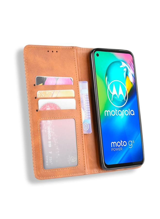 erorex Case For Motorola Moto G8 Power Magnetic Buckle Retro Crazy Horse Texture Horizontal Flip Leather Case , with Holder & Card Slots & Photo Frame - Image 5