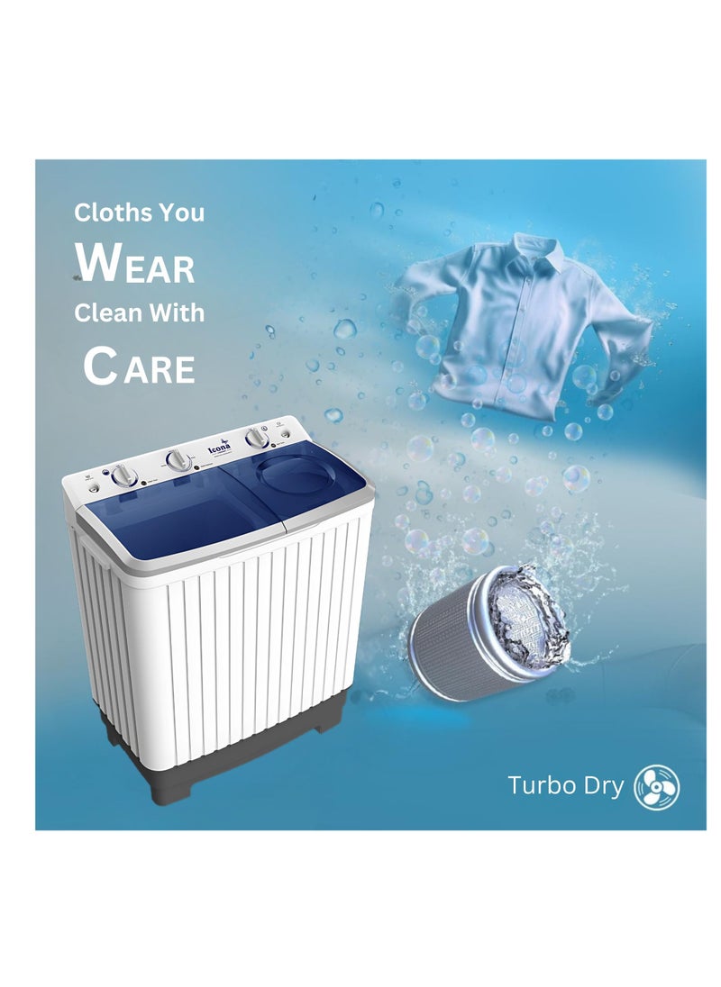 ICONA - Icona 8.5 Kg Semi-Automatic Washing Machine – Twin Tub, Energy Efficient, Low Noise, Gentle Fabric Care, Durable Design – Model ILSWM-85HTT - Image 1