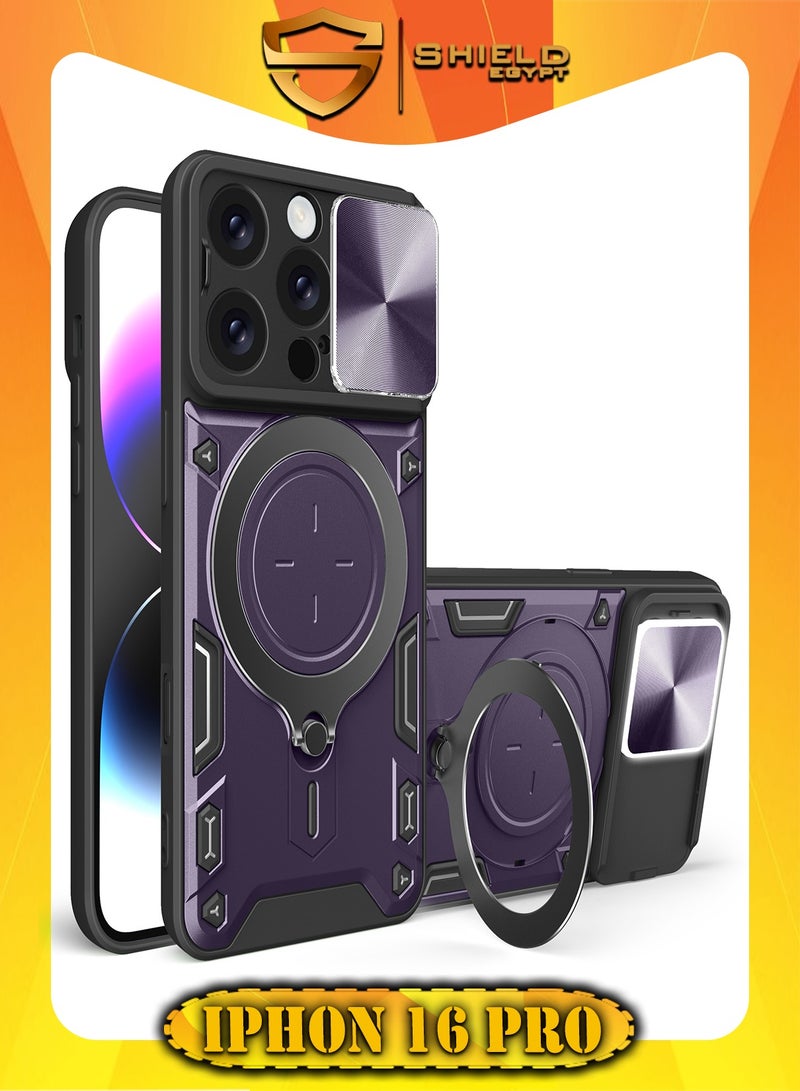 SHIELD EGYPT For iPhone 16 Pro Armored Camera Shield Cover Camera Lend Protection, Built-in 360° (Purple)
