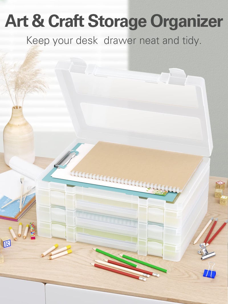 Denkee Large Paper Storage Box, 4 Pack Plastic Scrapbook Paper Storage Organizer with Handle for A4, 8.5 x 11 US Letter, Portable File Document Case, Board Game Storage - Image 4
