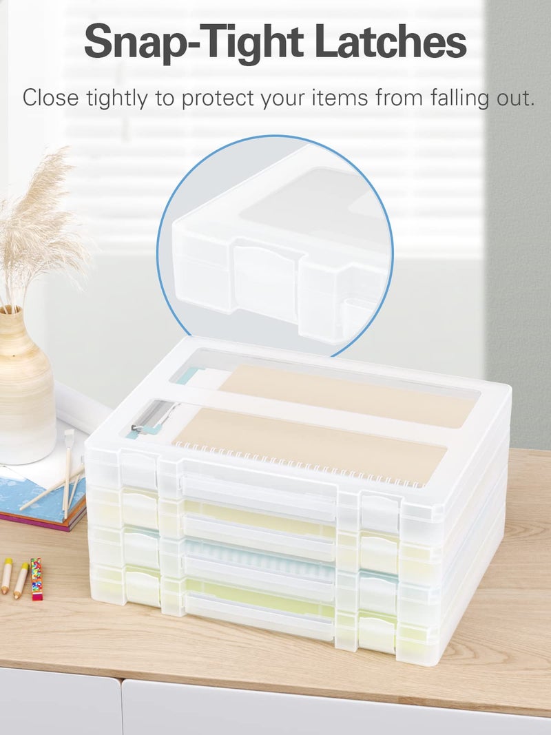 Denkee Large Paper Storage Box, 4 Pack Plastic Scrapbook Paper Storage Organizer with Handle for A4, 8.5 x 11 US Letter, Portable File Document Case, Board Game Storage - Image 3
