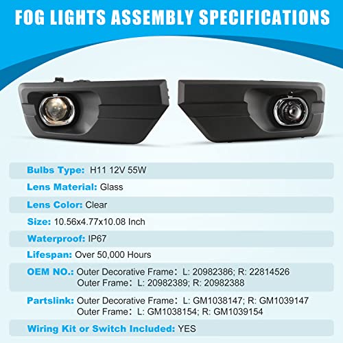 CPW Fog Lights Assembly Fit for 2013 2014 2015 2016 GMC Acadia, Driver & Passenger Driving Fog Lamps Replacement w/ H11 12V55W Halogen Bulbs + Wiring + Switch (Black Housing Clear Lens) - Image 5