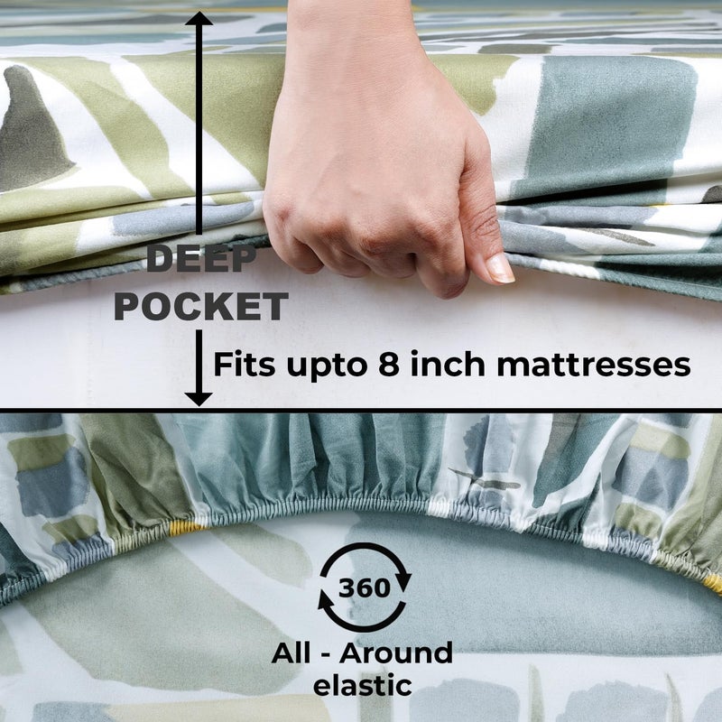 HOKIPO HOKIPO Brushed Microfiber 135 GSM Printed Elastic King Size Fitted Bedsheet, 78x72 inches with 2 Pillow Cover, Abstract Prints Grey (IN-630-D22)  - Image 5