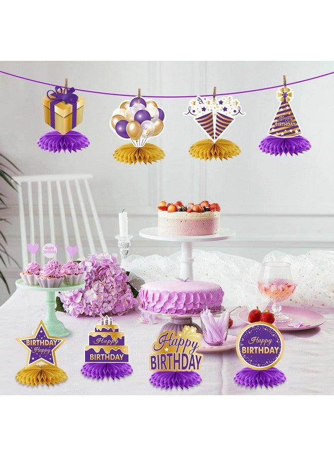 Excelloon 8PCS Purple Gold Birthday Decorations Honeycomb Centerpieces for Women Girls, Purple Happy Birthday Table Centerpieces Party Supplies, 16th 21st 30th 40th 50th 60th Birthday Table Topper Decor - Image 3
