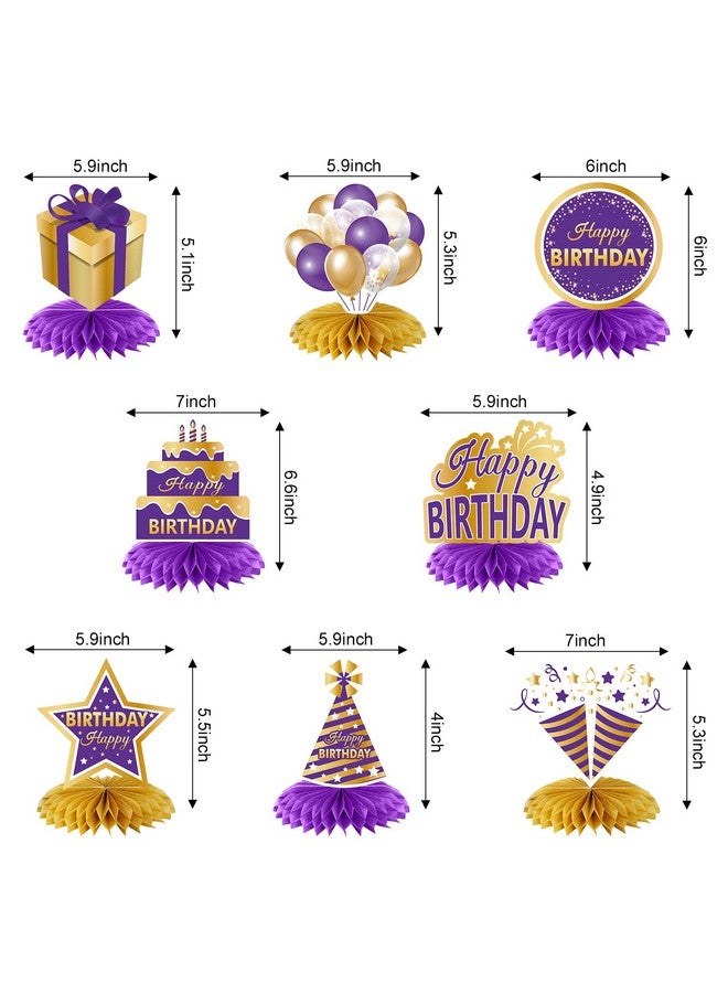 Excelloon 8PCS Purple Gold Birthday Decorations Honeycomb Centerpieces for Women Girls, Purple Happy Birthday Table Centerpieces Party Supplies, 16th 21st 30th 40th 50th 60th Birthday Table Topper Decor - Image 2