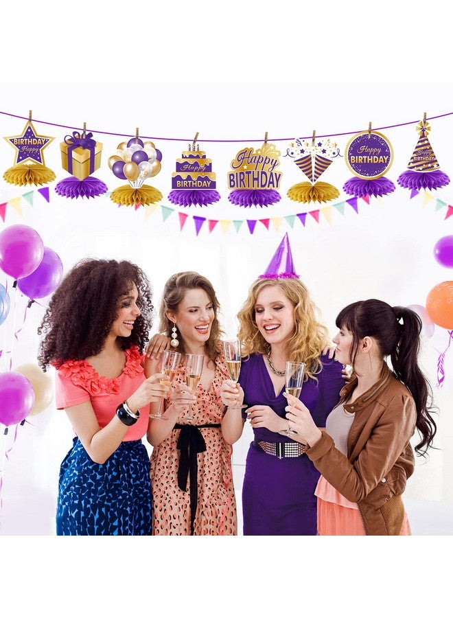 Excelloon 8PCS Purple Gold Birthday Decorations Honeycomb Centerpieces for Women Girls, Purple Happy Birthday Table Centerpieces Party Supplies, 16th 21st 30th 40th 50th 60th Birthday Table Topper Decor - Image 4