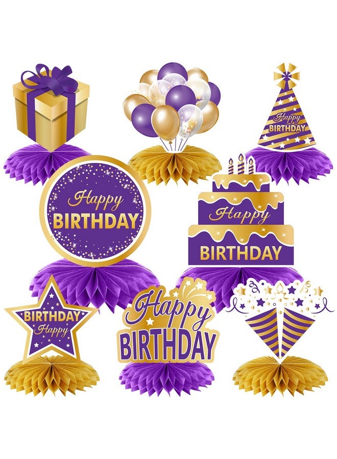 Excelloon 8PCS Purple Gold Birthday Decorations Honeycomb Centerpieces for Women Girls, Purple Happy Birthday Table Centerpieces Party Supplies, 16th 21st 30th 40th 50th 60th Birthday Table Topper Decor - Image 1