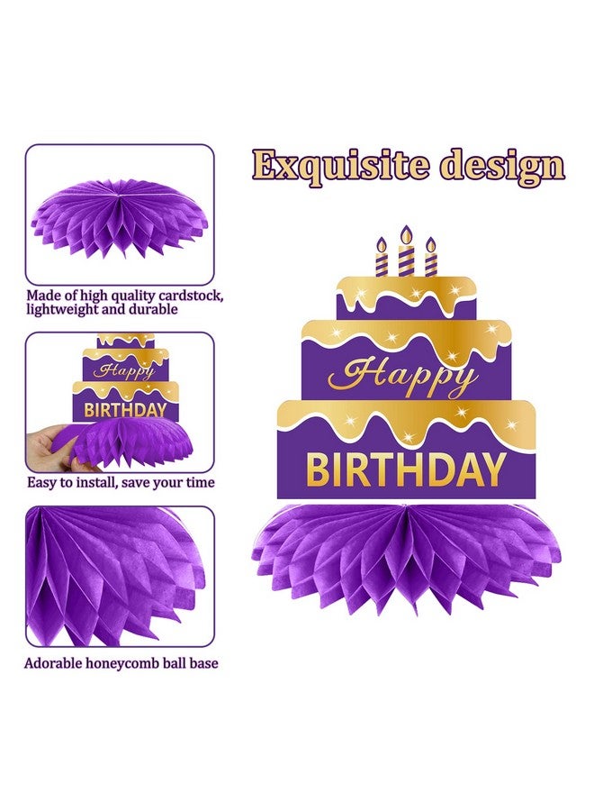 Excelloon 8PCS Purple Gold Birthday Decorations Honeycomb Centerpieces for Women Girls, Purple Happy Birthday Table Centerpieces Party Supplies, 16th 21st 30th 40th 50th 60th Birthday Table Topper Decor - Image 5