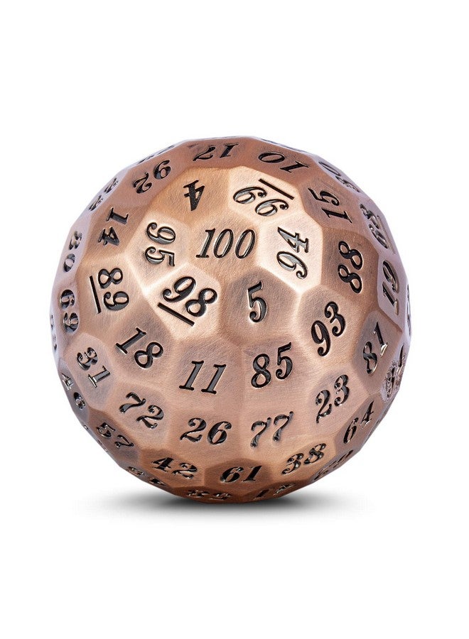 دي أن دي أن دي نرد معدني D100 متعدد السطوح بقطر 50 مم، 100 وجه، مع علبة معدنية وحقيبة مخملية (نحاسي مع رقم أسود) - Image 1