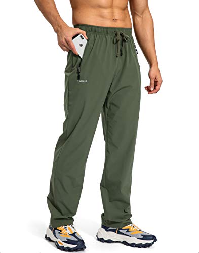 Pudolla Men's Workout Athletic Pants Elastic Waist Jogging Running Pants for Men with Zipper Pockets(Olive Large) - Image 1