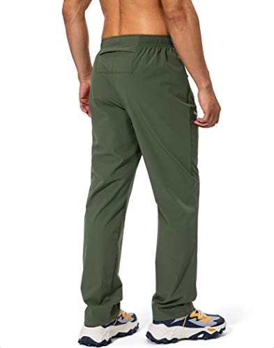 Pudolla Men's Workout Athletic Pants Elastic Waist Jogging Running Pants for Men with Zipper Pockets(Olive Large) - Image 3