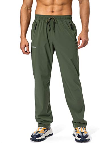 Pudolla Men's Workout Athletic Pants Elastic Waist Jogging Running Pants for Men with Zipper Pockets(Olive Large) - Image 2