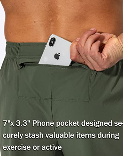 Pudolla Men's Workout Athletic Pants Elastic Waist Jogging Running Pants for Men with Zipper Pockets(Olive Large) - Image 4