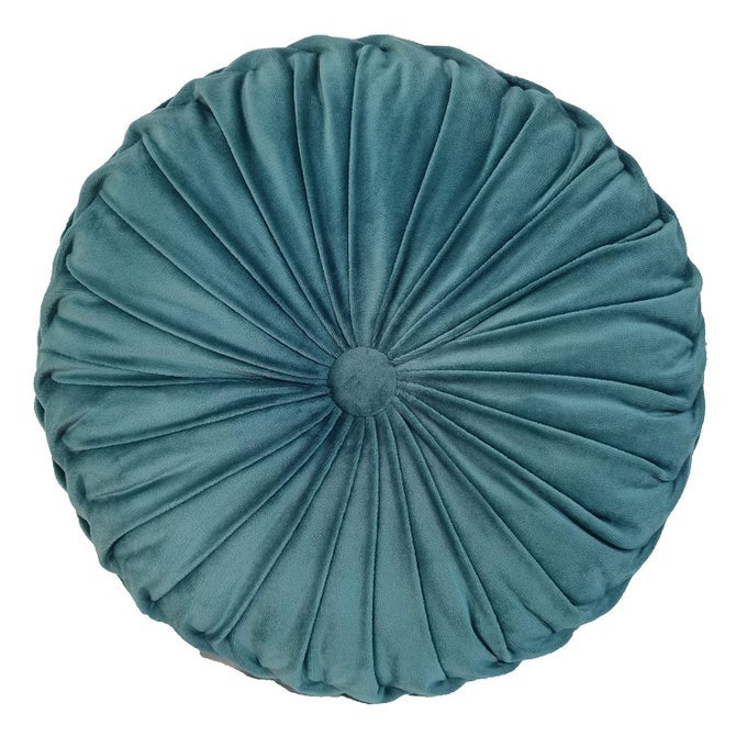 ROUND THROW PILLOW VELVET HOME DECORATION PLEATED ROUND PILLOW CUSHION FOR COUCH CHAIR BED CAR LAKE BLUE