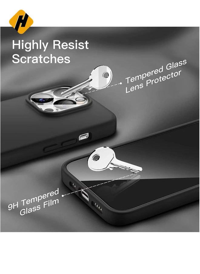 3 in 1 Silicone Case for iPhone 14 Pro Max 6.7-Inch, with 2-Pack Screen Protector and 2-Pack Camera Lens Protector, Full Coverage Tempered Glass Film